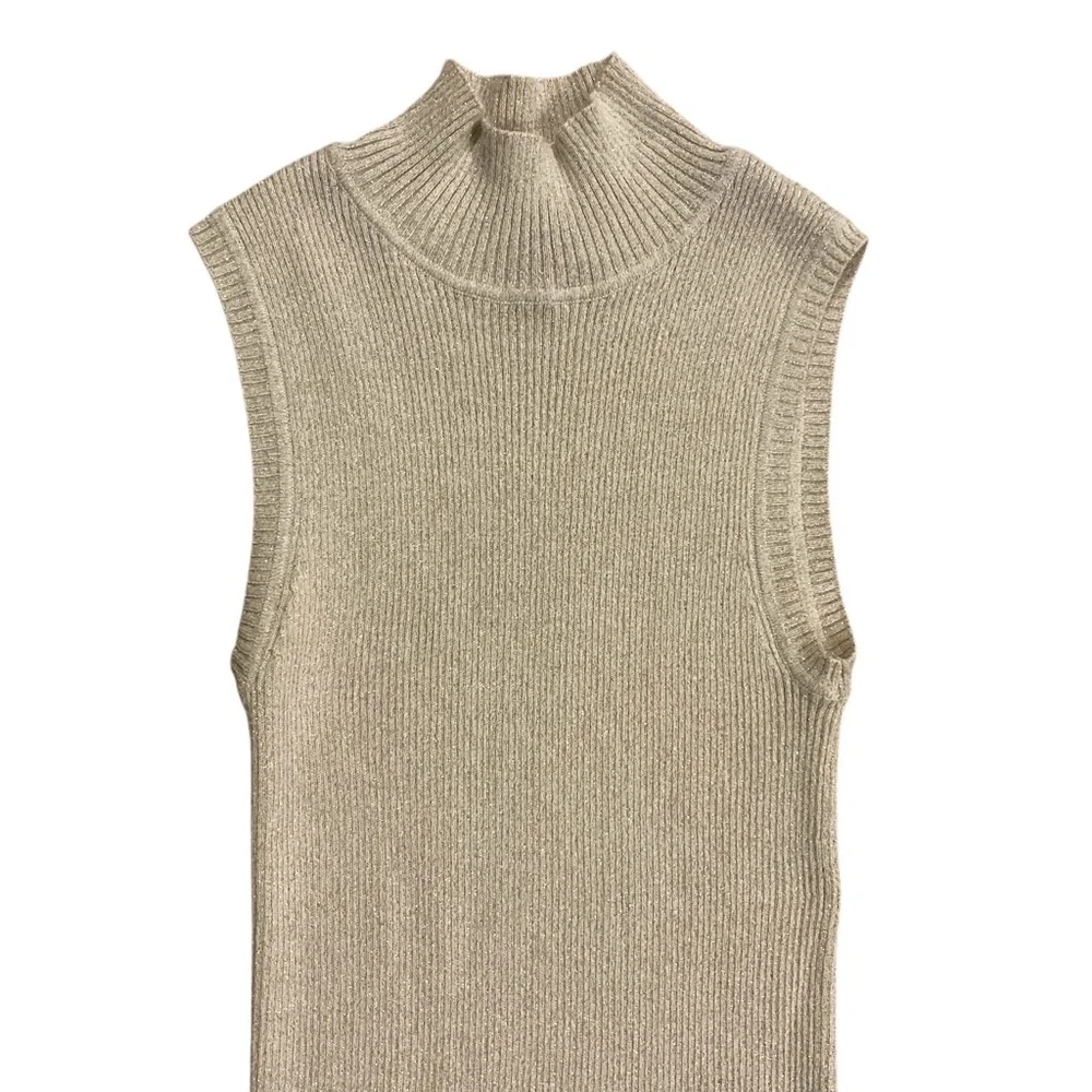 The Limited Ribbed Off Cream w/Gold Flecks Sleeveless Turtleneck Sweater XS
